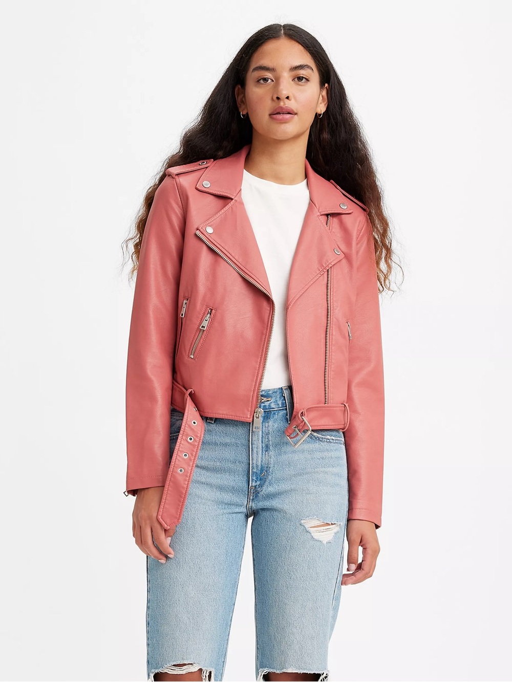 Levi’s Pink Faux Leather Belted Moto Biker Jacket Womens Plus Size 4X (No Belt)